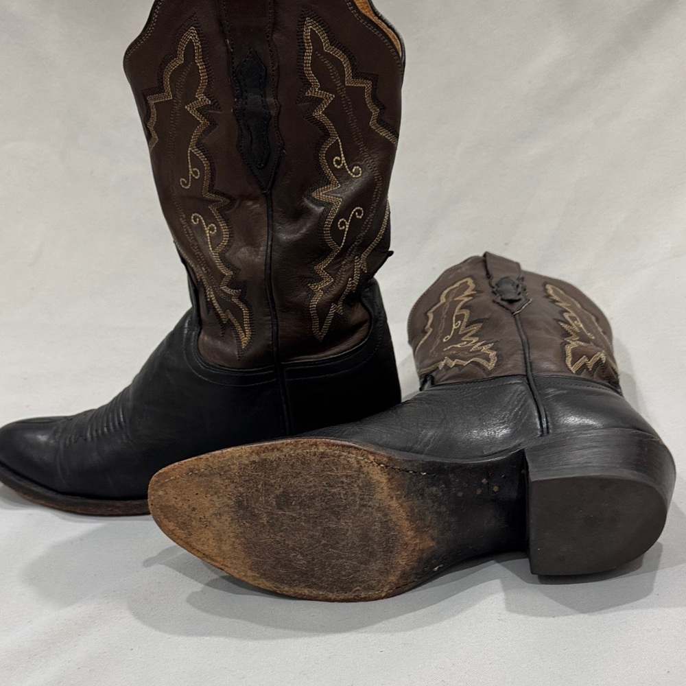 Lucchese 2000 Series M-8C / W-10 Black Brown Leather Western Cowboy Boots - Picture 8 of 8